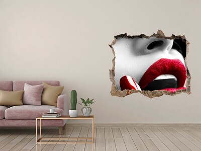 3D wall hole wallpaper Sensual Lips in Concrete