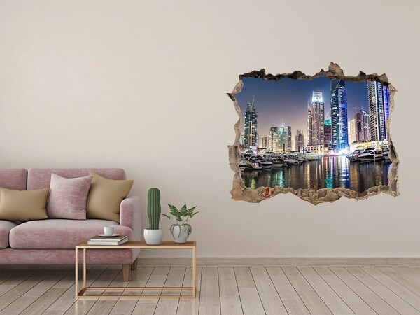 3D wall hole wallpaper A modern city by the water