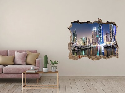 3D wall hole wallpaper A modern city by the water