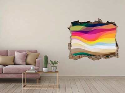 Hole in the wall sticker Colorful waves on a concrete background