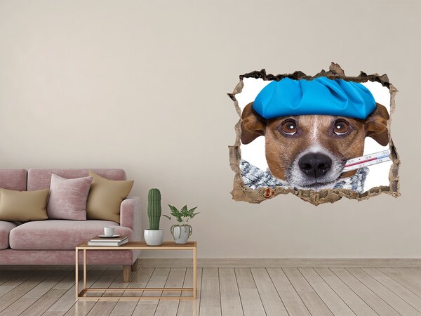 Hole in the wall sticker Sick dog in a hat