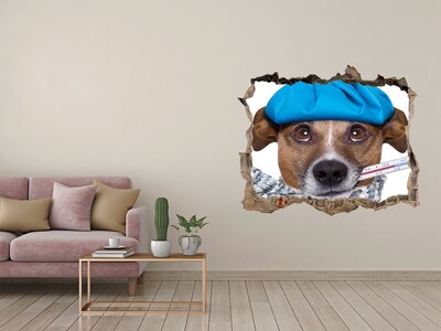 Hole in the wall sticker Sick dog in a hat