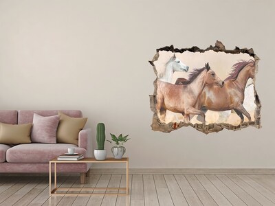 Hole wall sticker Galloping horses in the wild