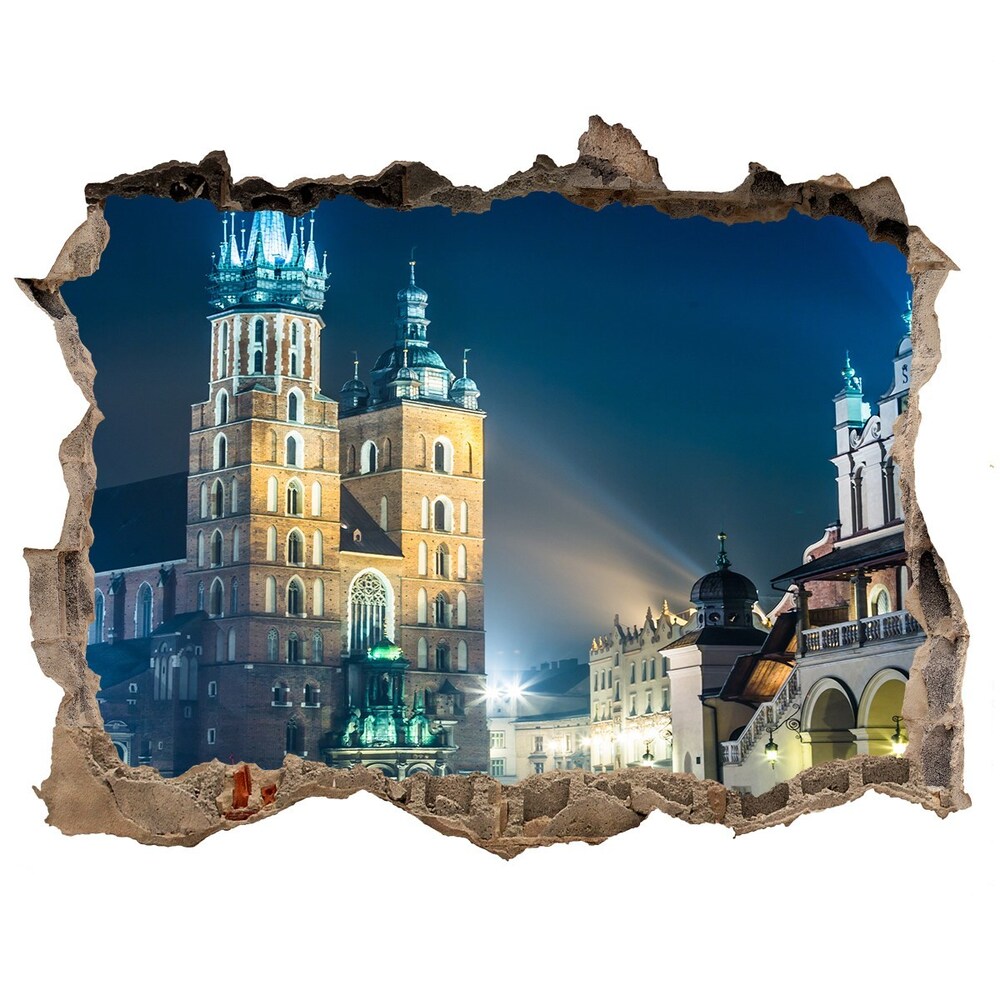 Hole in the wall decal Krakow at night