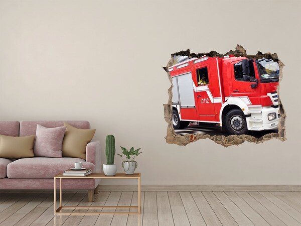 Hole wall sticker Fire truck in action