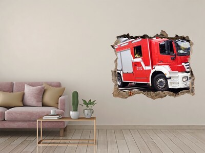 Hole wall sticker Fire truck in action