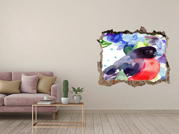3D wall hole A bird in a colorful composition