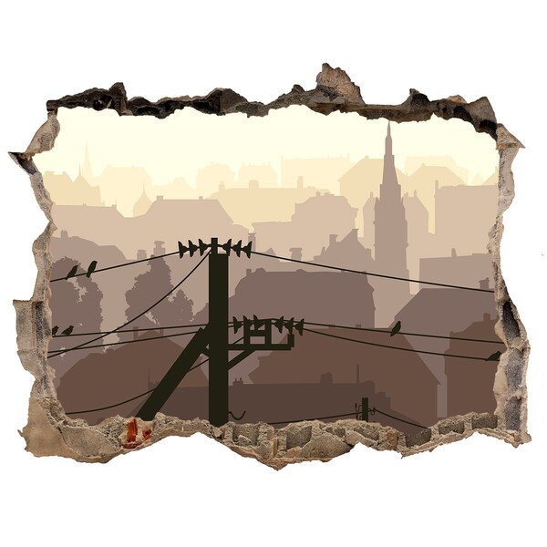 3D wall hole View of the city through a hole in the wall