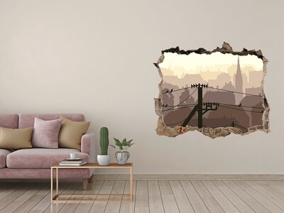 3D wall hole View of the city through a hole in the wall