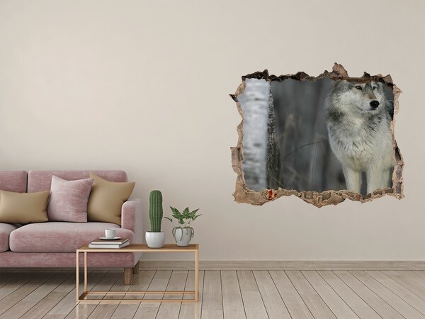 Hole in the wall sticker Gray wolf