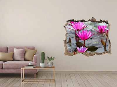 3D wall hole wallpaper Water flowers in the pond
