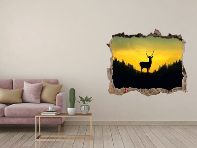 Hole in the wall decal Deer against the setting sun