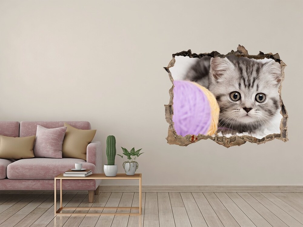 Hole in the wall sticker Cat with skeins