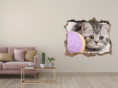 Hole in the wall sticker The kitten behind the wall