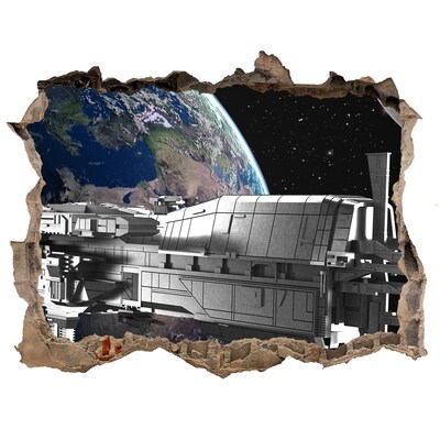 Hole in the wall decal A spaceship in the sky