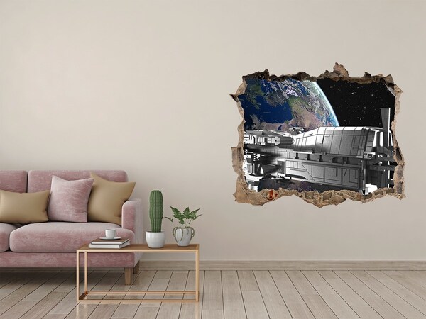 Hole in the wall decal A spaceship in the sky