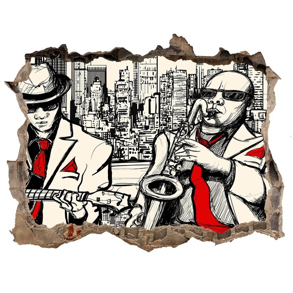 3D wall hole wallpaper Jazz scene in the city