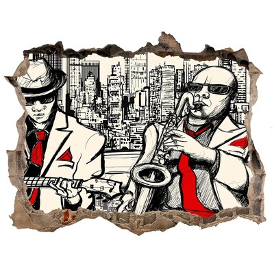 3D wall hole wallpaper Jazz scene in the city