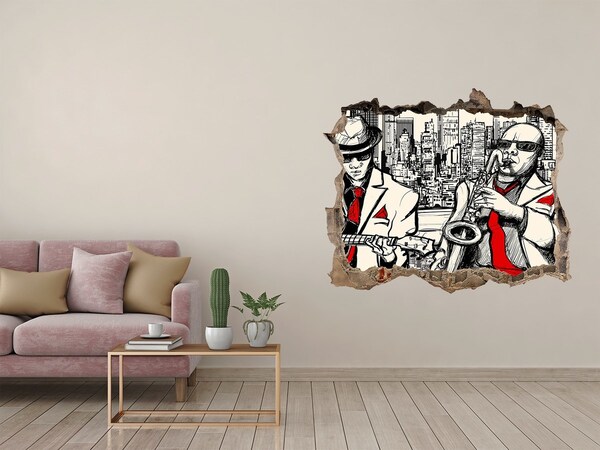 3D wall hole wallpaper Jazz scene in the city