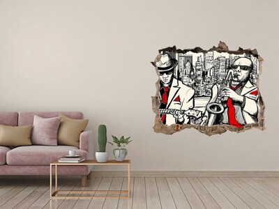 3D wall hole wallpaper Jazz scene in the city