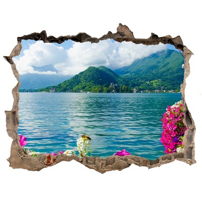 Hole in the wall decal Mountain landscape by the lake