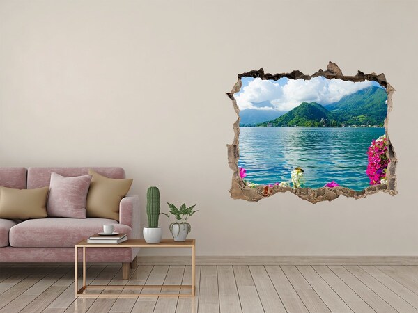 Hole in the wall decal Mountain landscape by the lake