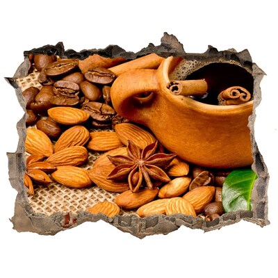3D wall hole wallpaper Coffee and spices in a rustic style