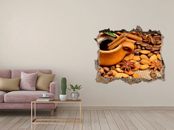 Hole wall sticker Coffee beans and mug