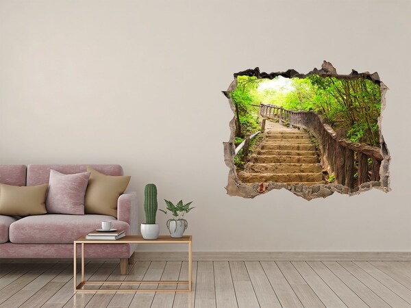 Hole wall sticker Forest path in the mountains