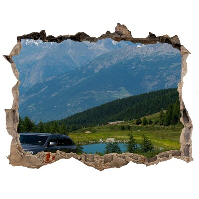 Hole wall sticker Mountain landscape with a lake