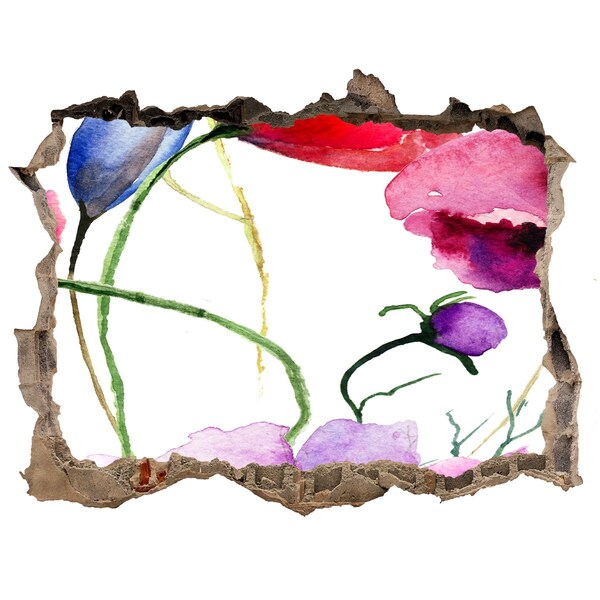 3D wall hole wallpaper Flower landscape through a hole in the wall