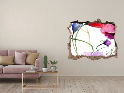 3D wall hole wallpaper Flower landscape through a hole in the wall