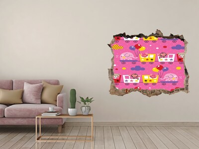 3D wall hole wallpaper Colorful train with balloons