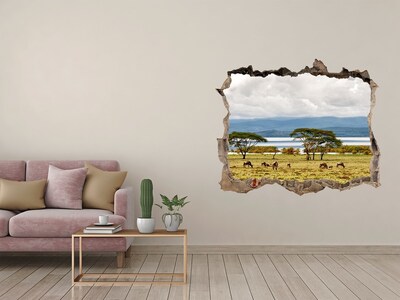 Hole in the wall sticker African landscape with wild animals
