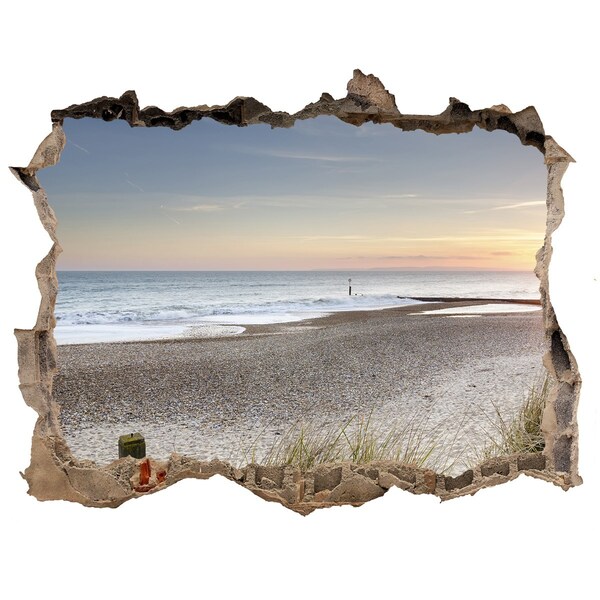 3D wall hole wallpaper View of the beach at sunset