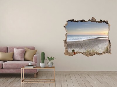 3D wall hole wallpaper View of the beach at sunset