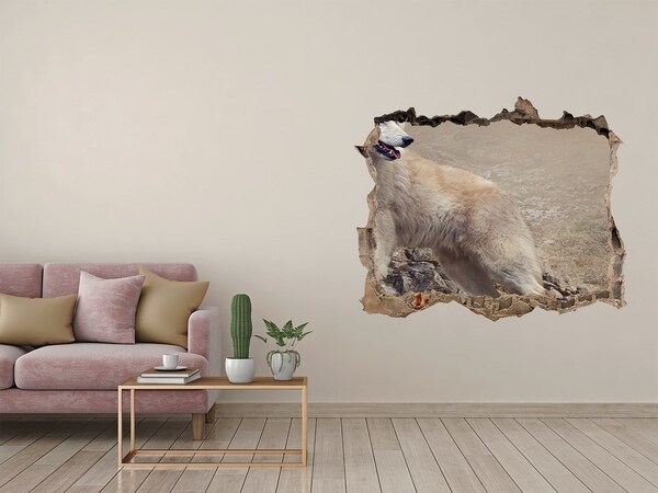 Hole wall sticker White wolf on the rock