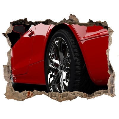 Hole wall sticker Red car through a hole in the wall