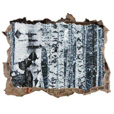 Hole in the wall decal Winter birch forest