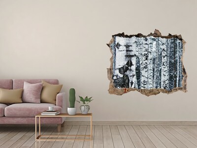 Hole in the wall decal Winter birch forest