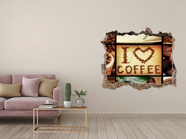 3D wall hole wallpaper Coffee in the heart