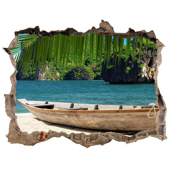 Hole wall sticker Tropical bay with a boat
