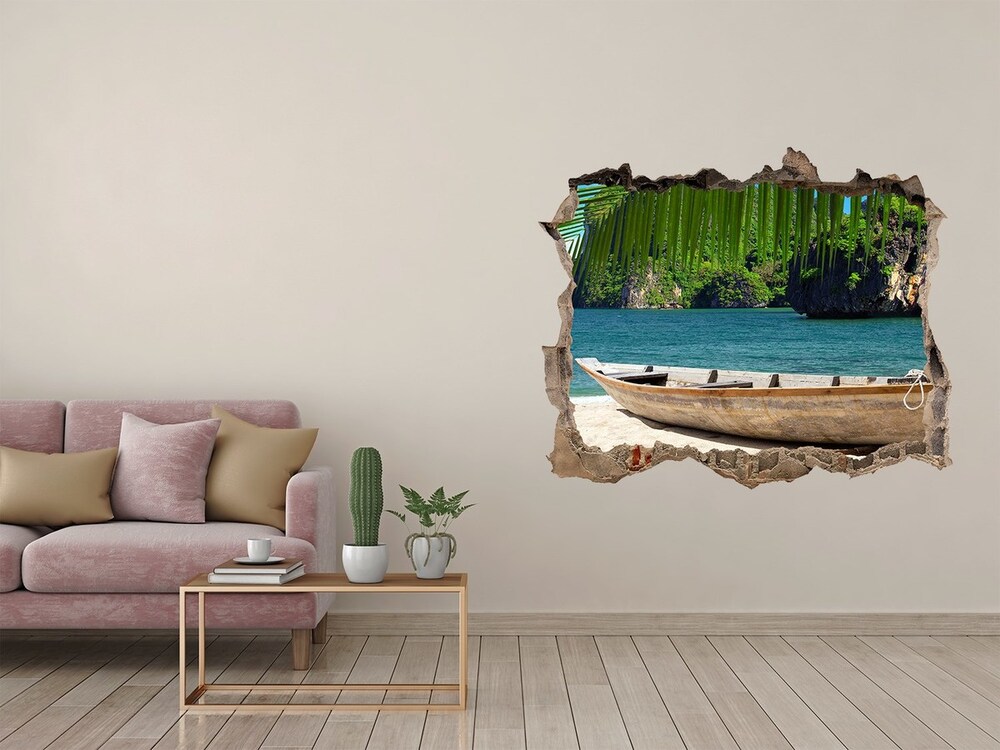 Hole wall sticker Boat on the beach