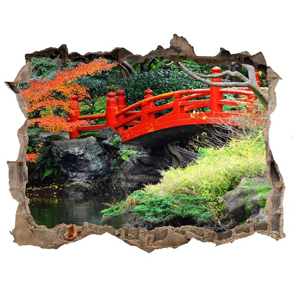 Hole wall sticker Japanese bridge in the garden