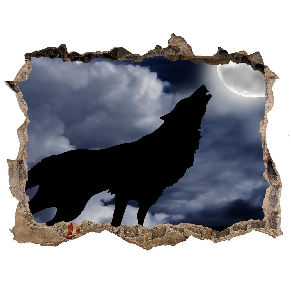 3D wall hole A howling wolf full