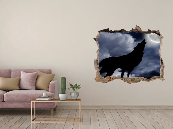 3D wall hole A howling wolf full