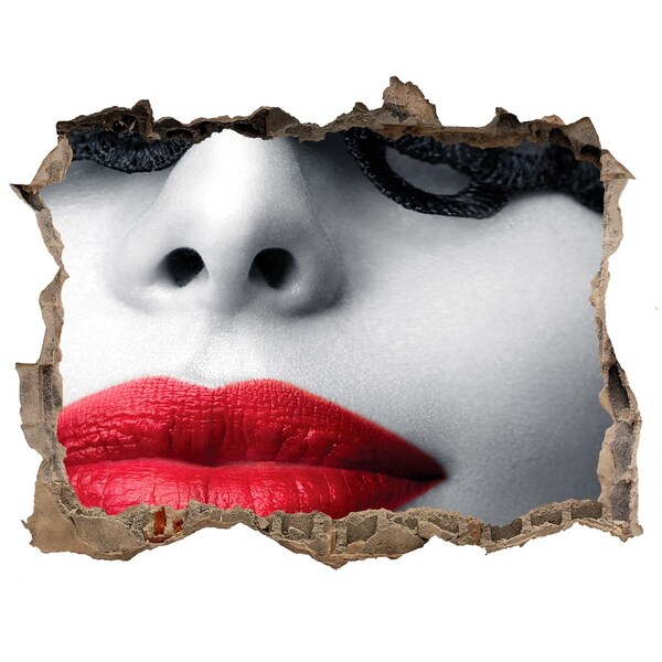 Hole wall sticker Lips in red