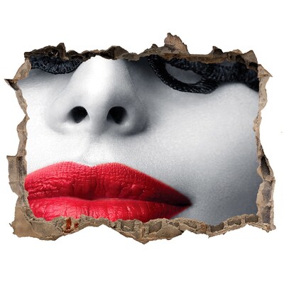 Hole wall sticker Lips in red