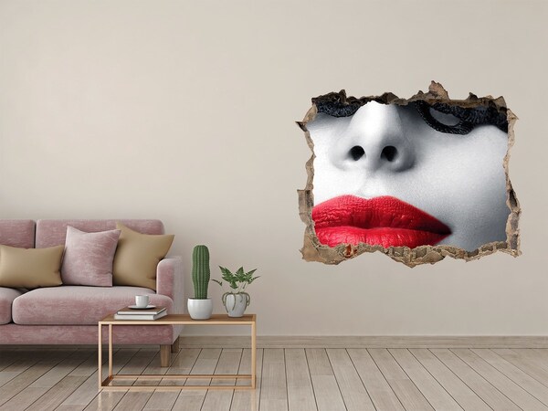 Hole wall sticker Lips in red