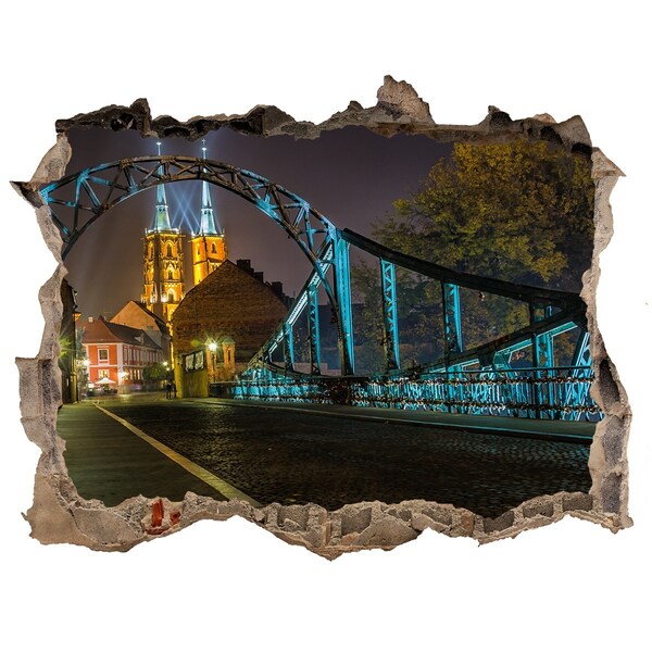 Hole wall sticker The bridge in the night scenery